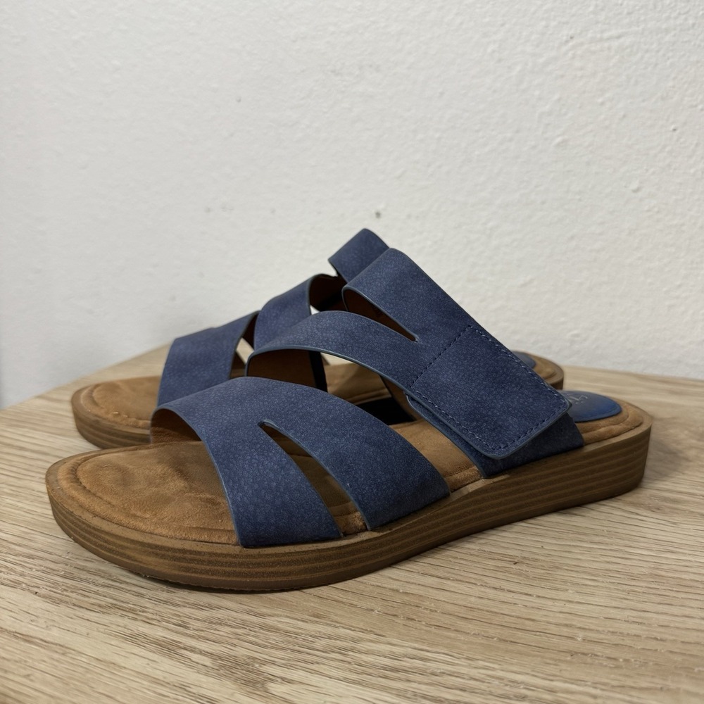 Eurosoft Sofft Nadine Blue Faux Suede Sandals Womens Size 9.5M Hook & Loop Strap
